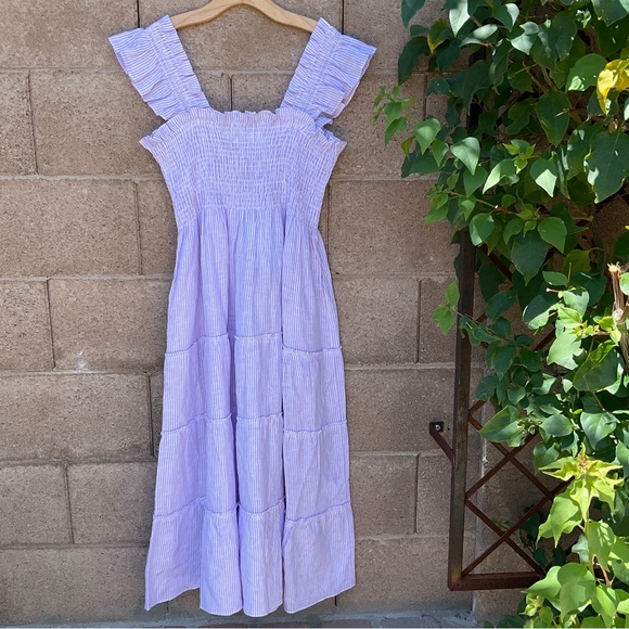 NWT Hill House The Ellie Nap Dress Lilac Stripe Linen Smocked A-Line Large XXL - Picture 2 of 14